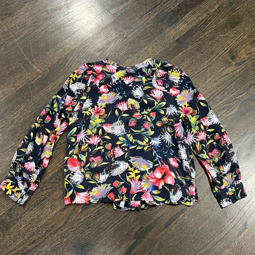 J Crew‎ Silk Pleated Popover Top Blouse Floral Long Sleeve Women's Small Cottage